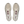 Pair of beige running shoes with white soles on a white background