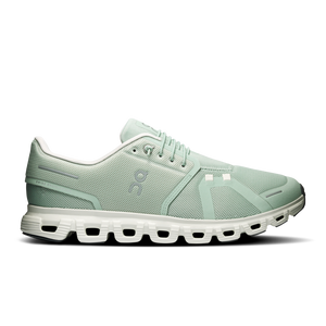 A men's on cloud 6 lifestyle shoe witb bungee laces that are very easy to get on.