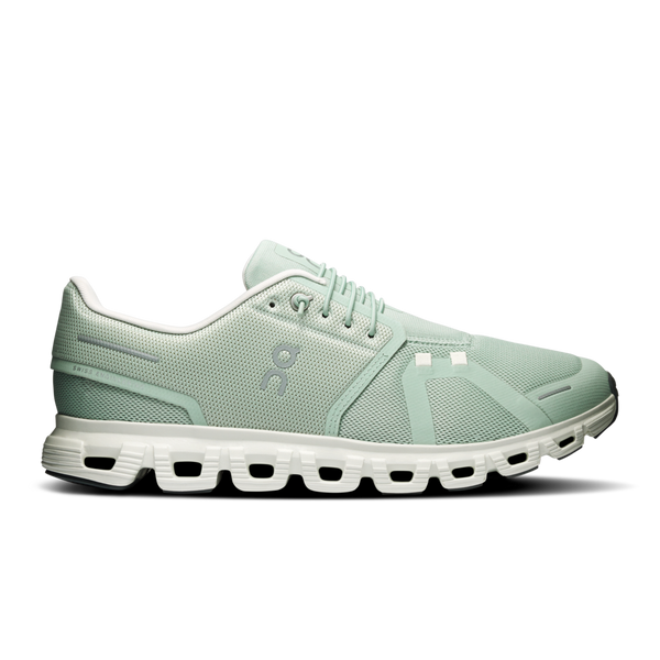 A men's on cloud 6 lifestyle shoe witb bungee laces that are very easy to get on.