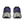 Back view of black and purple running shoes on a white background