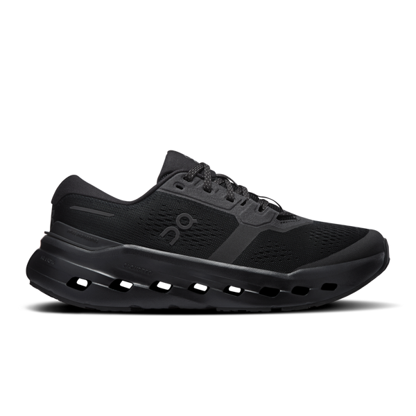 Black running shoe on a white background