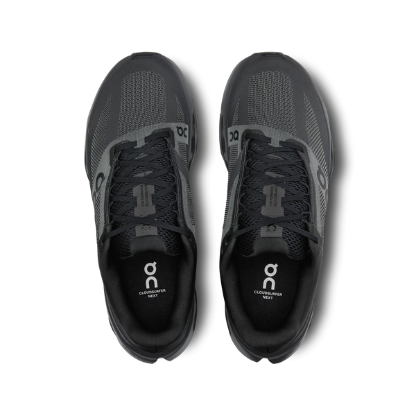 The pair of Cloudsurfer next running shoes are all black from the upper to laces to the midsole.