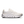 White sneaker with black swoosh logo on a black background