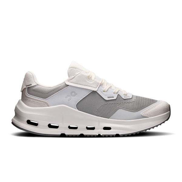 Light blue and white running shoe with 'On' branding on a white background