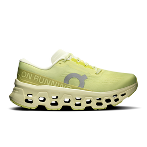 Light green running shoe with 'On Running' branding on a white background
