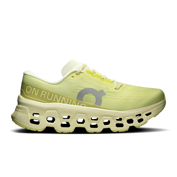 Light green running shoe with 'On Running' branding on a white background