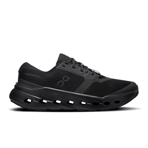 Black running shoe on a white background
