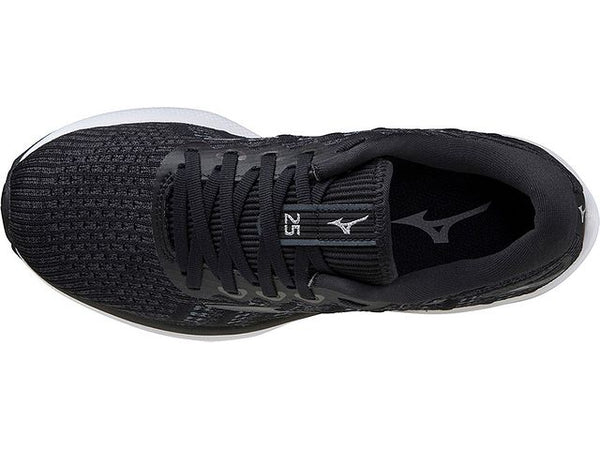 Top view of the Women's Mizuno Wave Rider 25 Wavenit in the color Black / Onyx