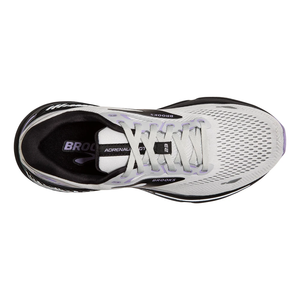 Top view of the Women's Adrenaline GTS 23 by Brook's in the color Grey/Black/Purple