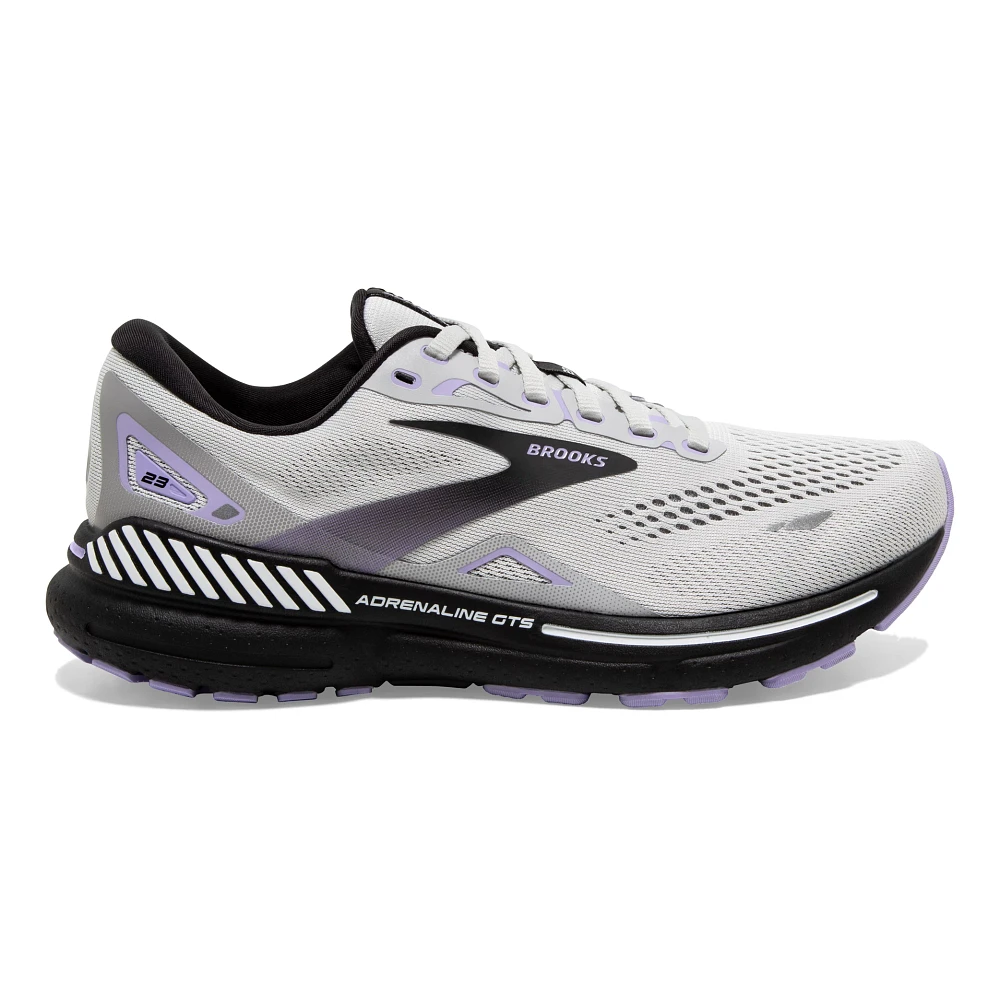 Lateral view of the Women's Adrenaline GTS in the wide D width, color Grey/Black/Purple