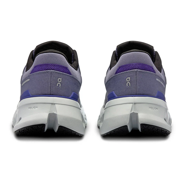 The heel area of this men's Cloudrunner 2 from On has dark grey and indigo colors.