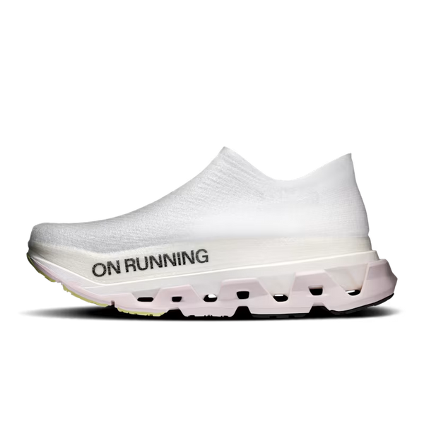 White running shoe with red accents on a white background