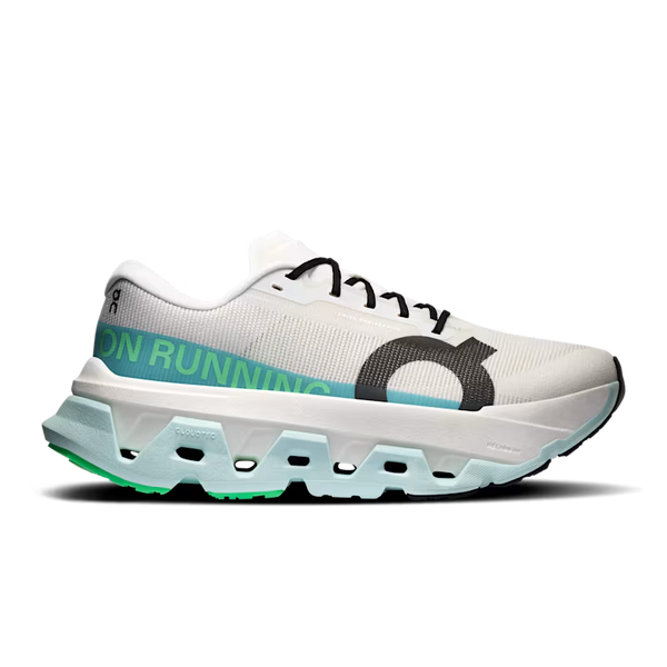 A lateral side of a women's On running with large logo'ing in the middle.