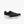 Black running shoe with white sole on a light gray background