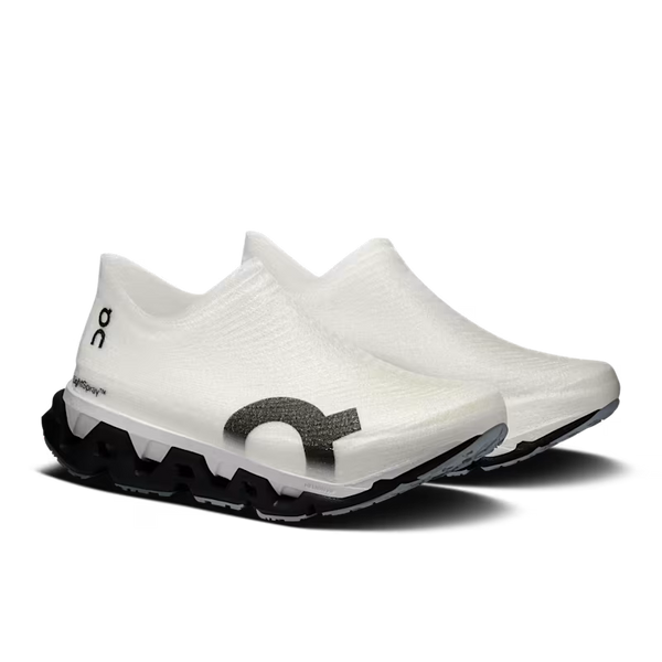 White running shoes with black sole on a white background