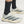 A person wearing adidas running shoes with black socks.