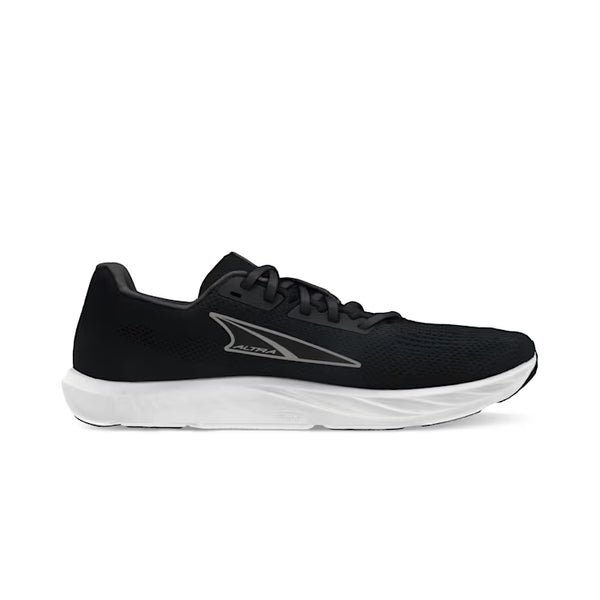 Black women's Altra running shoe with white sole on a white background