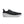 Black running shoe with white sole on a white background