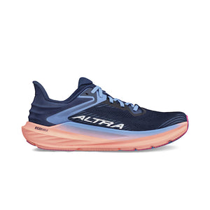 Navy and pink running shoe with 'Altra' branding on a white background
