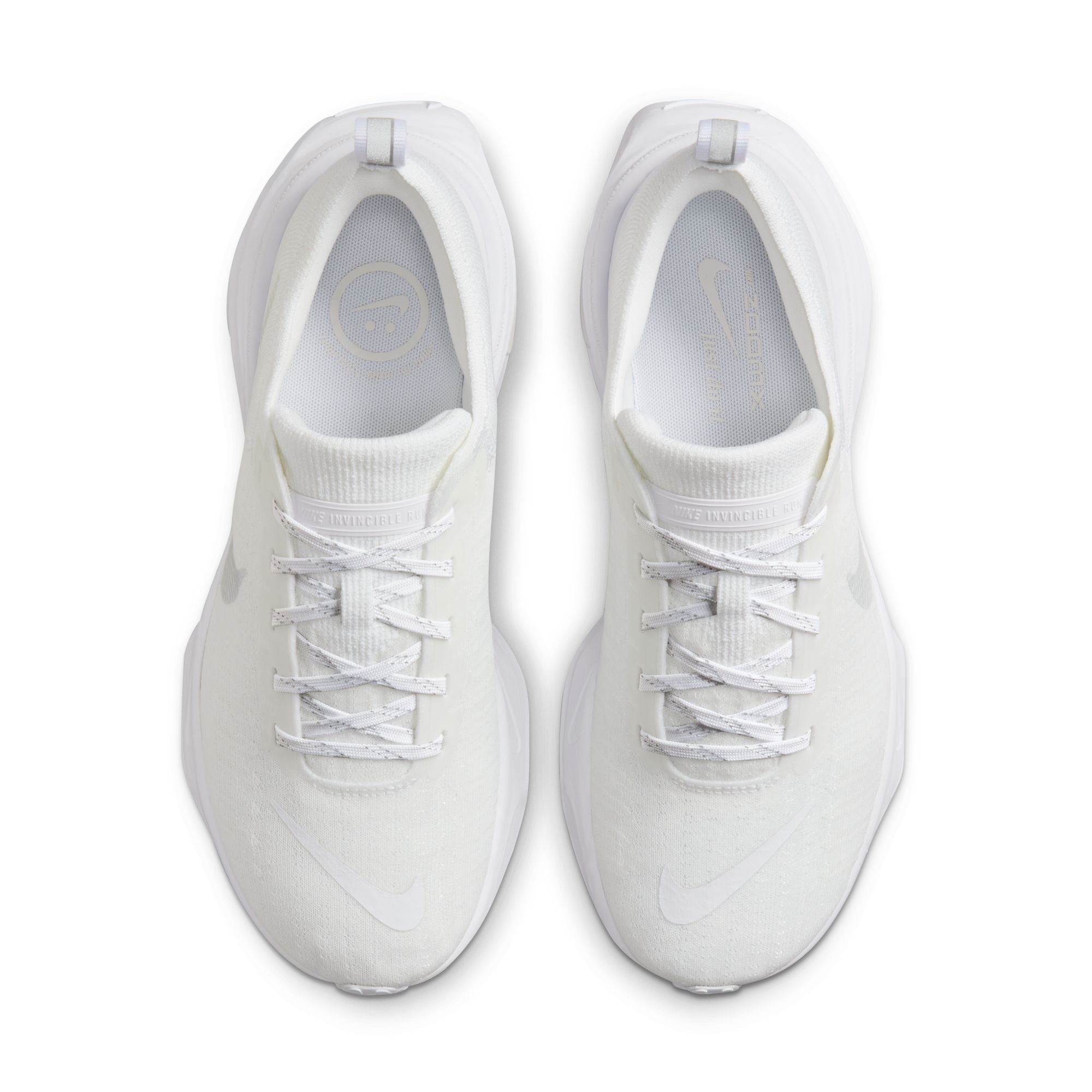 The top down view of the Women's invincible 3 shows that all parts of the shoe are white 