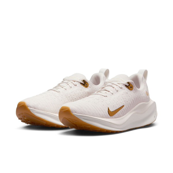 This pair of running shoes has a white upper and a rubber outsole.