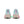 Back view of a pair of light blue and pink sneakers on a white background.