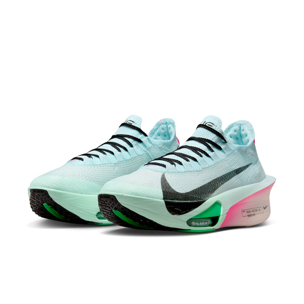 Pair of light blue and black sneakers with a visible Nike logo on a white background.