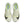Pair of white sneakers with black and yellow accents on a white background