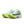 Pair of running shoes with green and white design on a white background