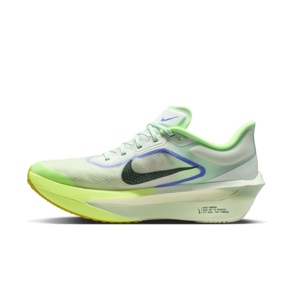 Light green and white running shoe with Nike logo on a white background