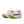 Pair of pink and yellow running shoes on a white background