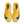 Top down look at a pair of yellow and purple running shoes on a white background.