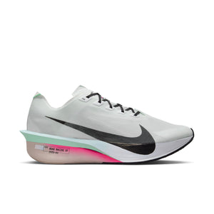 Nike mens white running shoe with black swoosh logo on a white background.