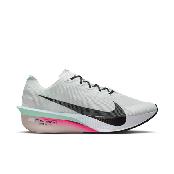 Nike mens white running shoe with black swoosh logo on a white background.