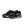 Black athletic shoes with a white logo on a white background.