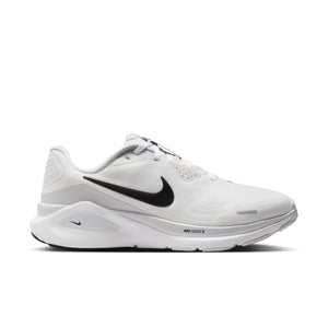 White running shoe with black Nike logo on a white background.