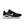 Black running shoe with white sole on a white background.