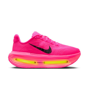 A pair of very bright Nike running shoes with a piink upper.