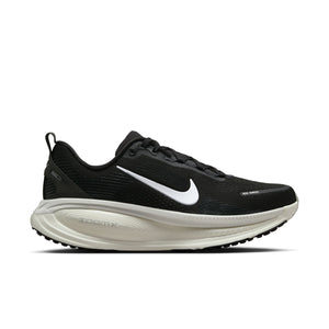 Black running shoe with white Nike logo on a white background.