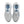 White running shoes with blue soles on a white background