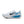 White running shoe with blue accents and black Nike logo on a white background