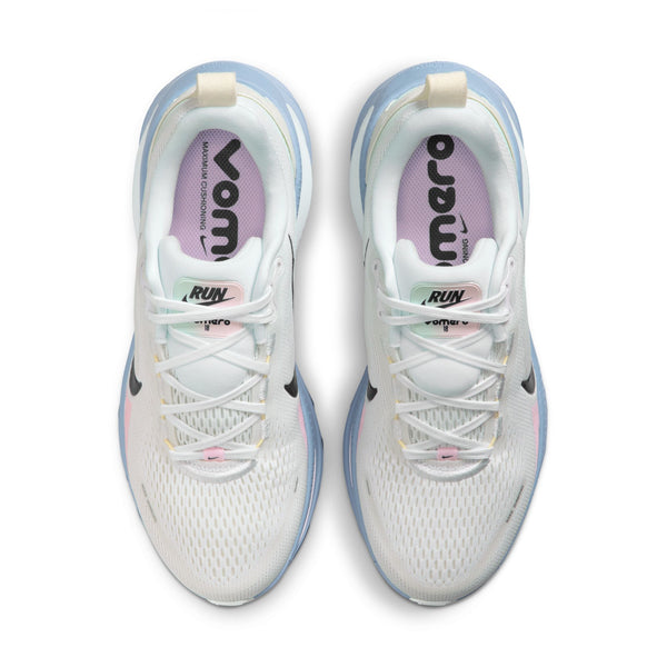 White running shoes with colorful accents on a white background