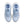 Blue running shoe with white sole on a white background