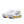 A pair of Men's white running shoes with colorful midsole on a white background