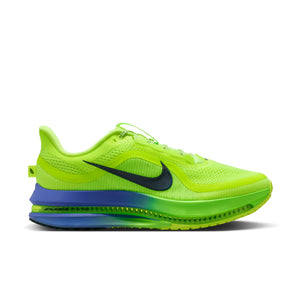 Bright green running shoe with black swoosh logo on a white background