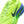Neon green running shoe with blue sole on a white background