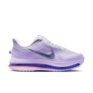 Purple Nike running shoe with  air pods that wrap around the shoe in a slightly darker color than the upper.