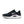 Black adn white Nike running shoe with branding on teh medial side.
