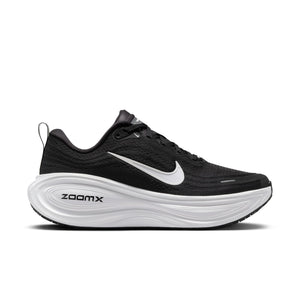 Black Vomero 18 running shoe with white Nike logo on a white background.
