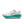 Medial side a white Nike running shoe with teal sole on a white background.